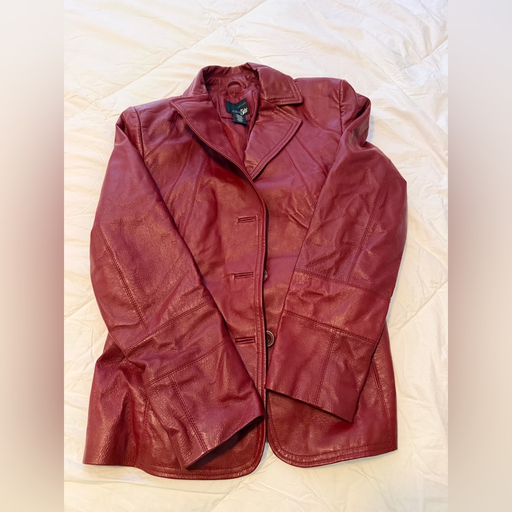 East 5th Genuine Leather Blazer Jacket Burgundy Wine Red Women’s Small - Picture 3 of 6